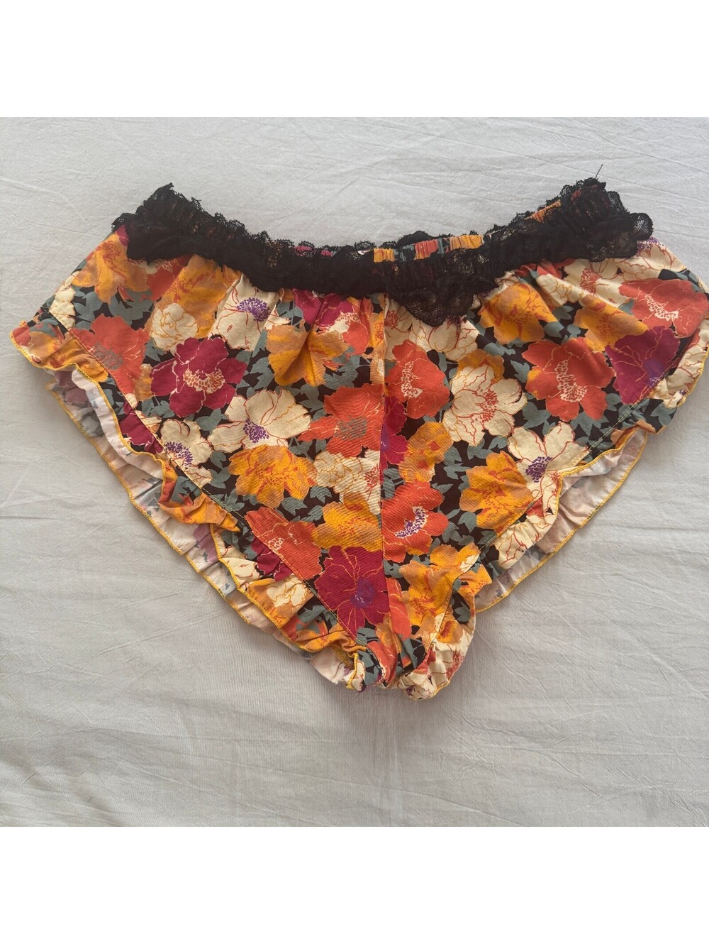 Intimately Free People Cotton Tap Shorts Small Orange Floral Lace Bloomer Under